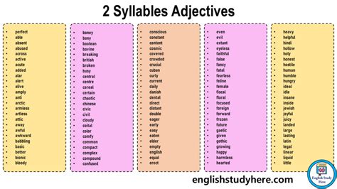 two syllable words|two syllable adjectives.
